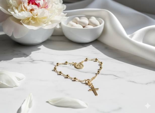 Różaniec srebrny pozłacany – bransoletka na rękę 10-tka pr. 925, 2,5 g