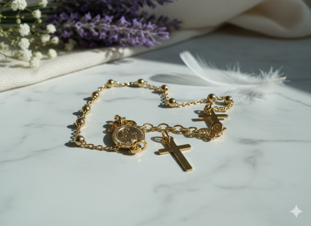 Różaniec srebrny pozłacany – bransoletka na rękę 10-tka pr. 925, 2,5 g