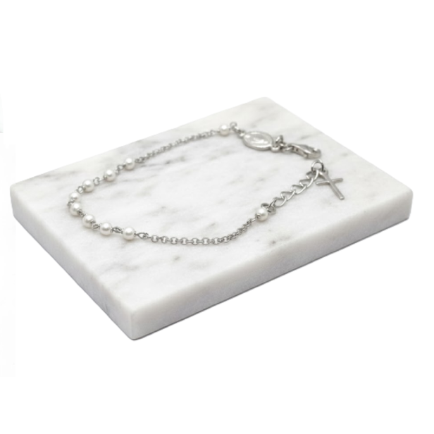 Różaniec srebrny – bransoletka na rękę Biała Perła pr. 925, 3 g
