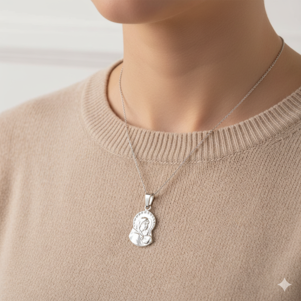 Medalik srebrny - Matka Boska Wędrowna (Cygańska) 1,5 g