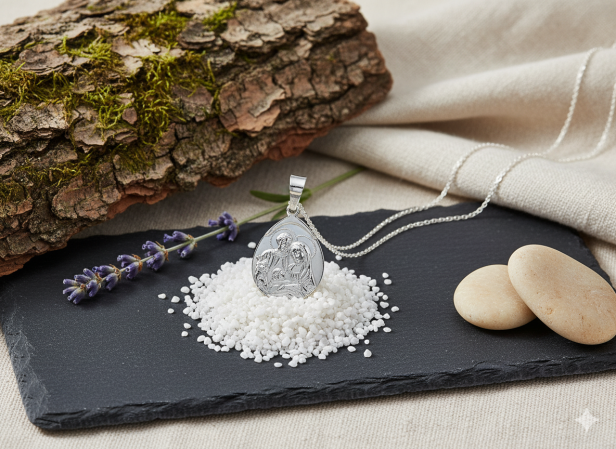 Medalik srebrny – Święta Rodzina z napisem „ŚWIĘTA RODZINO BŁOGOSŁAW NAM” 3,8 g