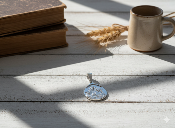 Medalik srebrny – Święta Rodzina z napisem „ŚWIĘTA RODZINO BŁOGOSŁAW NAM” 3,8 g