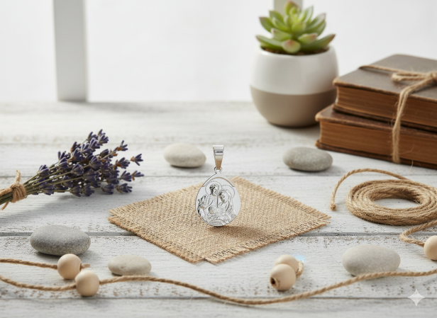 Medalik srebrny – Święta Rodzina z napisem „ŚWIĘTA RODZINO BŁOGOSŁAW NAM” 3,8 g