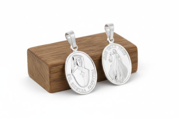 Medalik srebrny, AG925 - Jezu Ufam Tobie i Św. Faustyna 1,1 g