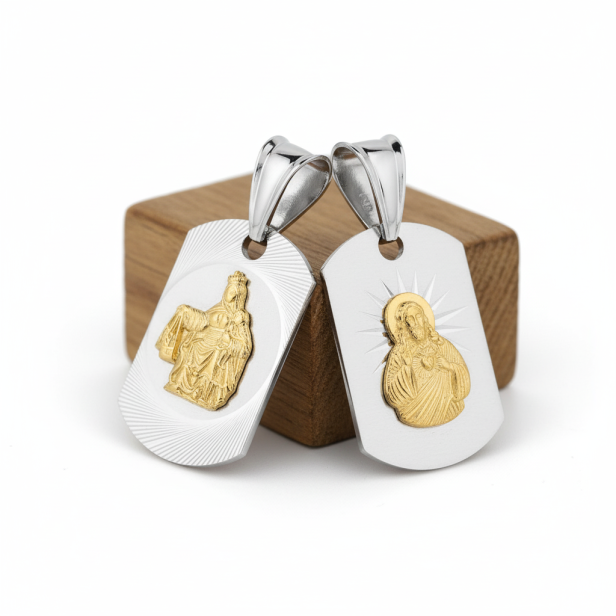 Srebrny pozłacany medalik Matka Boska Szkaplerzna i Serce Jezusa - 2,5g