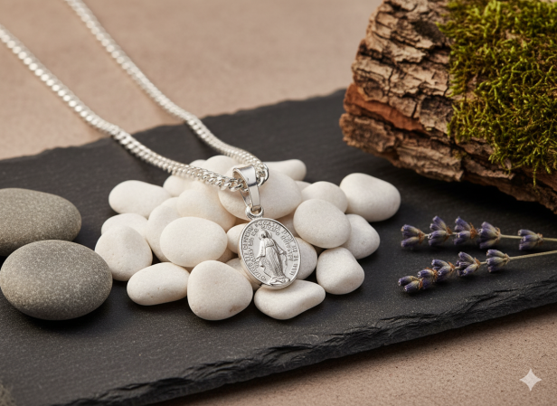 Cudowny Medalik srebrny z łańcuszkiem – Matka Boska Niepokalana pr. 925