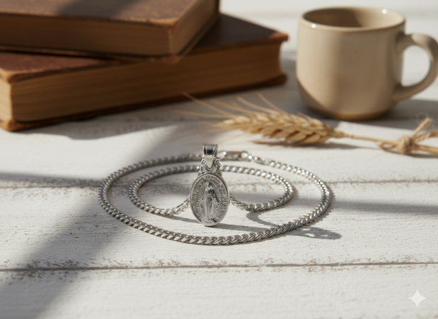 Cudowny Medalik srebrny z łańcuszkiem – Matka Boska Niepokalana pr. 925