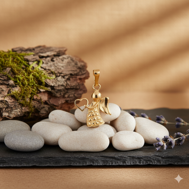 Przywieszka srebrna, pozłacana pr. 925 – Aniołek z serduszkiem 1,3 g