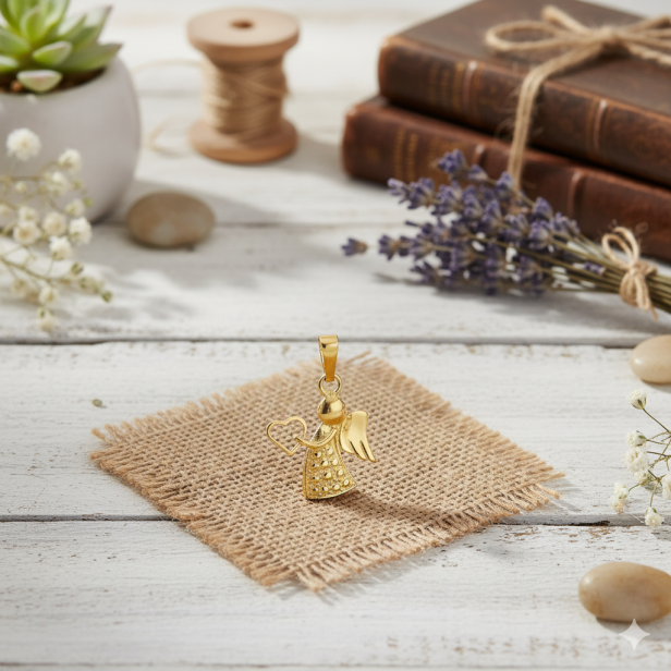 Przywieszka srebrna, pozłacana pr. 925 – Aniołek z serduszkiem 1,3 g