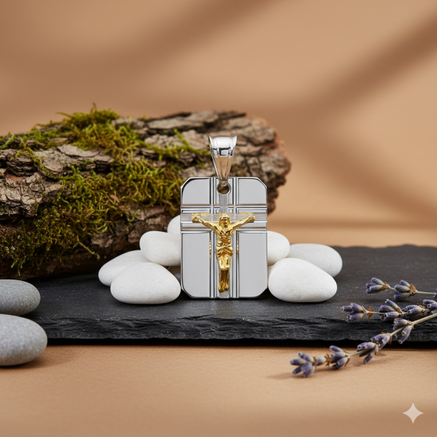 Srebrny pozłacany wisiorek z wizerunkiem Jezusa na krzyżu pr. 925 – 2,5 g