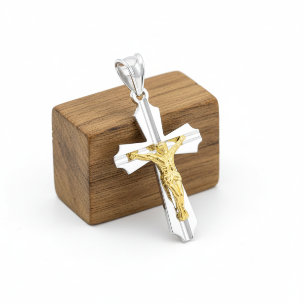 Srebrny pozłacany krzyżyk z wizerunkiem Jezusa, pr. 925 – 1,6 g