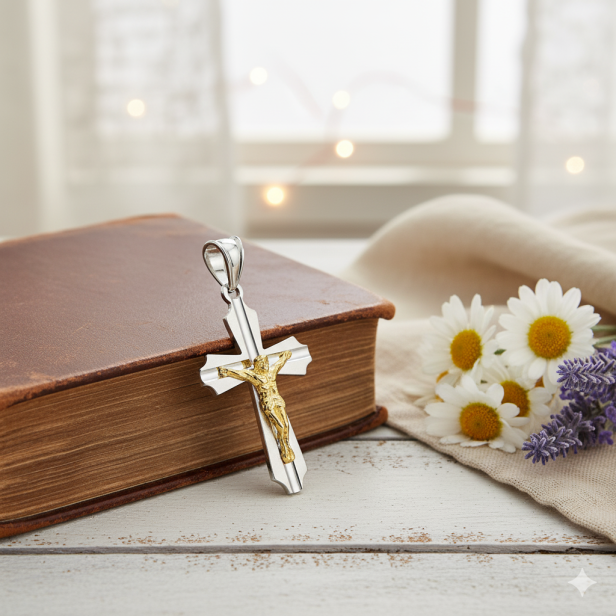 Srebrny pozłacany krzyżyk z wizerunkiem Jezusa, pr. 925 – 1,6 g