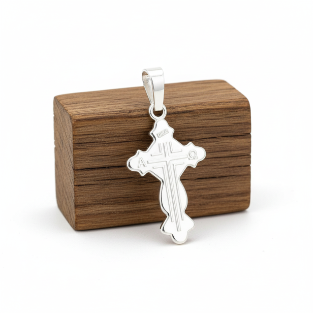 Srebrna zawieszka w kształcie krzyża Alfa i Omega, pr. 925 – 1 g