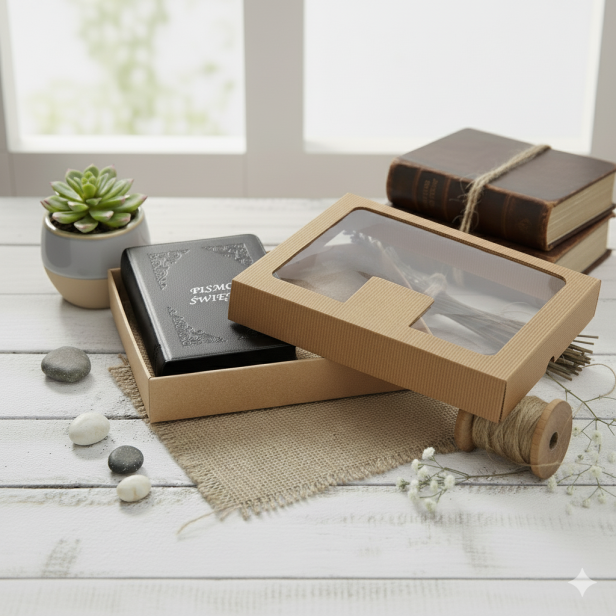 w zestawie z pudełkiem KRAFT - Pismo Święte w czarnej oprawie z naturalnej skóry na zamek – elegancka Biblia prezentowa