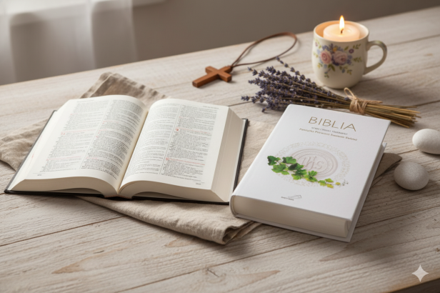 Biblia – Pamiątka Pierwszej Komunii Świętej z dedykacją i planem lektury, Biblia Paulistów