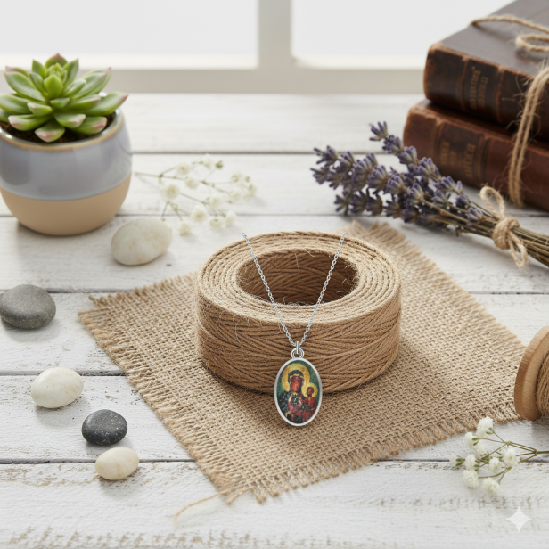 Srebrny medalik Matka Boska Częstochowska z łańcuszkiem – AG 925, 2,2 g