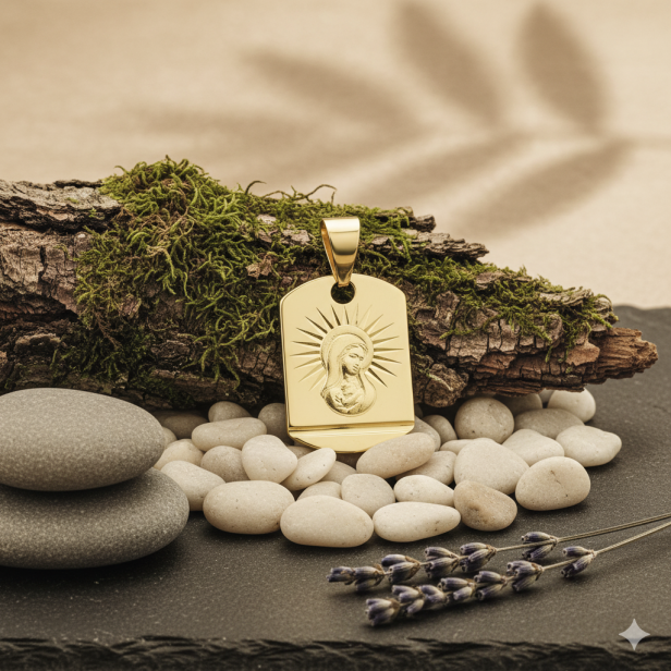 Pozłacany medalik Matka Boska Madonna z łańcuszkiem pr. 925 – pamiątka wiary i matczynej opieki