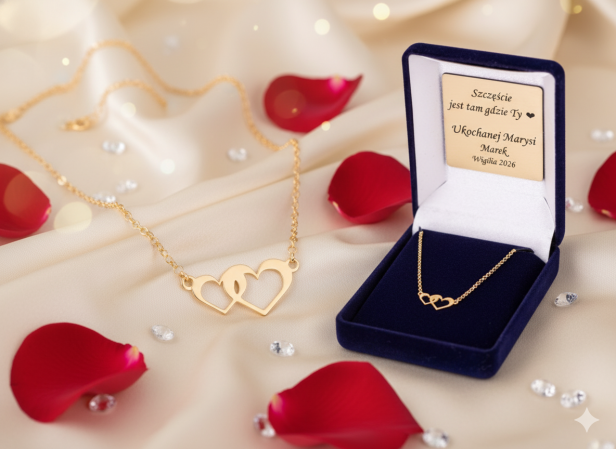 Bransoletka pozłacana „Dwa Serca” celebrytka pr. 925 – symbol miłości i więzi z dedykacją w aranżacji