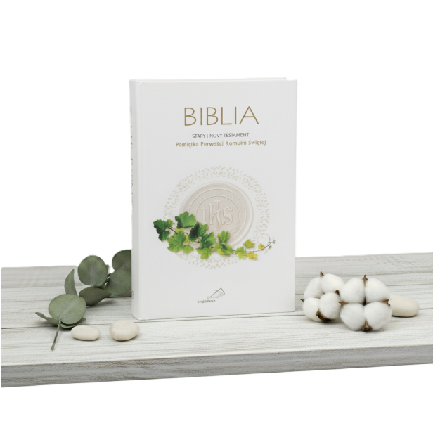 Biblia – Pamiątka Pierwszej Komunii Świętej z dedykacją i planem lektury, Biblia Paulistów