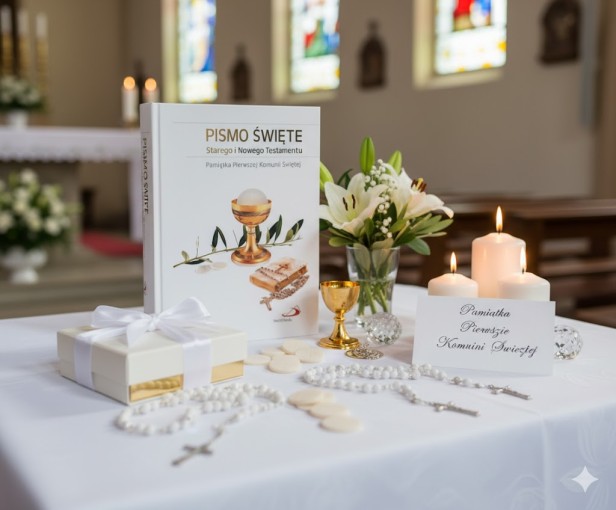 Pismo Święte w komunijnej obwolucie – twarda oprawa, złocone brzegi kartek