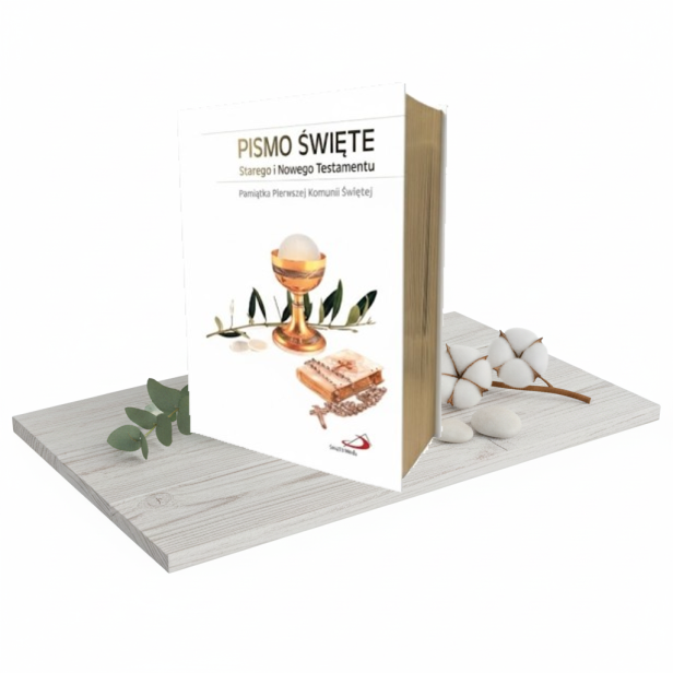 Pismo Święte w komunijnej obwolucie – twarda oprawa, złocone brzegi kartek