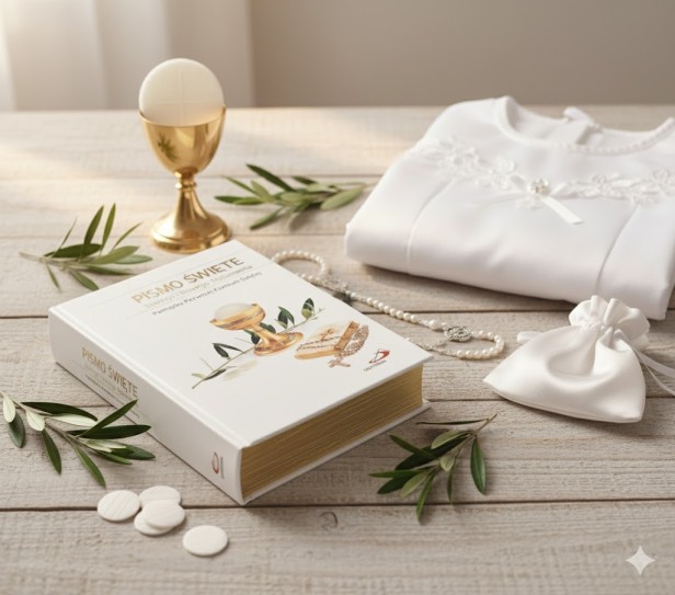 Pismo Święte w komunijnej obwolucie – twarda oprawa, złocone brzegi kartek