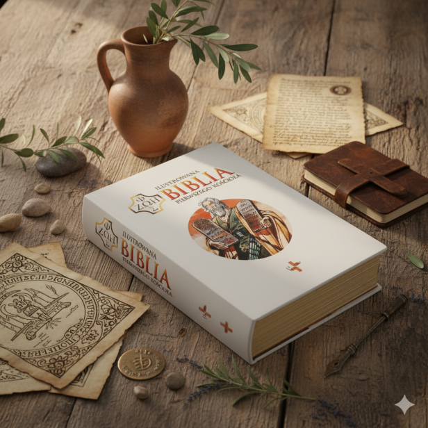 Ilustrowana Biblia Pierwszego Kościoła – oprawa biała ze złoceniami, Prymasowska Seria Biblijna