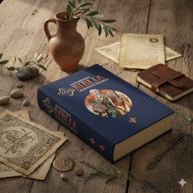 Ilustrowana Biblia Pierwszego Kościoła – oprawa granatowa ze złoceniami, Prymasowska Seria Biblijna