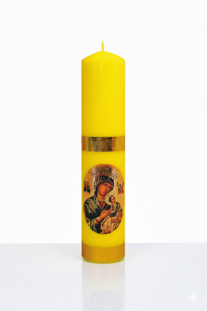 Świeca ołtarzowa Matki Bożej Nieustającej Pomocy – biała, Ø 60 mm, wys. 30 cm