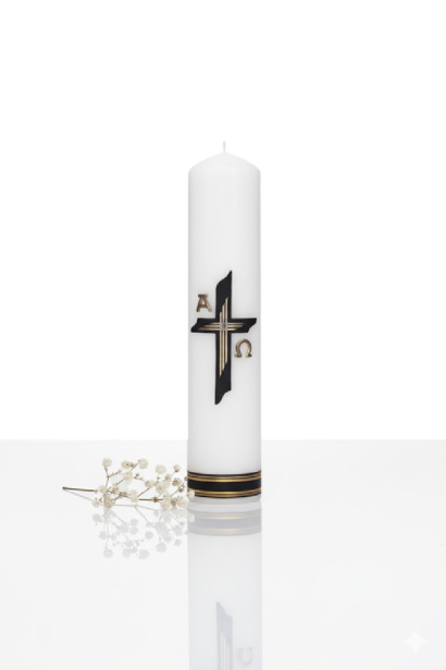 Świeca pogrzebowa z czarnym Krzyżem – Ø 60 mm, wys. 30 cm