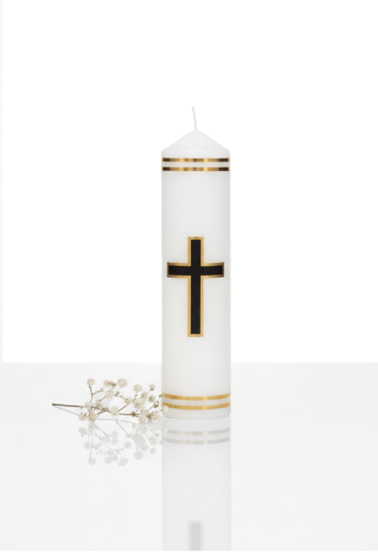 Świeca żałobna z aplikacją Krzyża – dł. 22 cm, Ø 4,5 cm