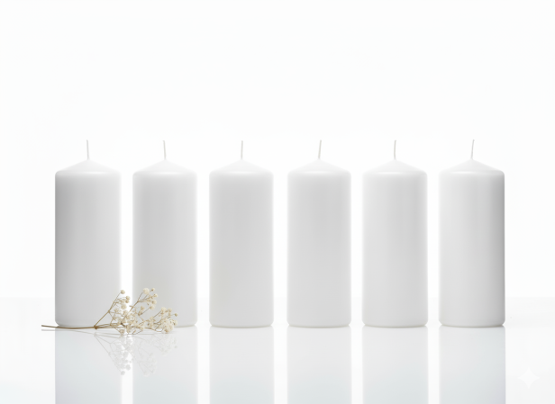 Świeca walec biała – zestaw 6 szt., 15 × 6 cm | klasyczna świeca dekoracyjna