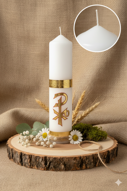 Świeca liturgiczna PAX – biała świeca ołtarzowa wys. 30 cm Ø 50 mm