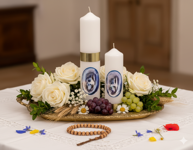 Świeca ołtarzowa Święty Jan Paweł II – biała, Ø 50 mm, rozmiar do wyboru
