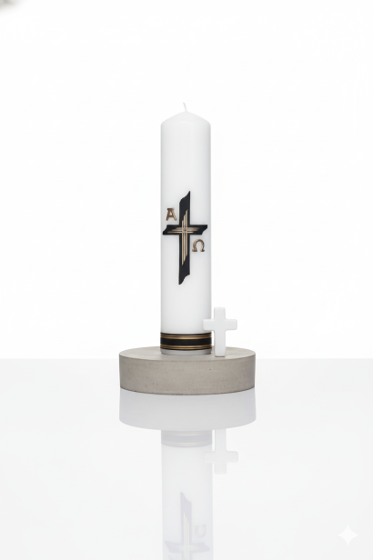 Świeca pogrzebowa z czarnym Krzyżem – Ø 60 mm, wys. 30 cm