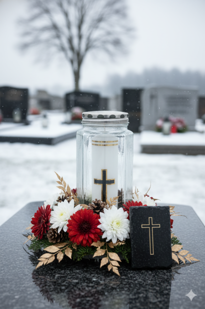 Świeca żałobna z aplikacją Krzyża – dł. 22 cm, Ø 4,5 cm