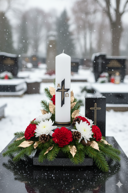 Świeca pogrzebowa z czarnym Krzyżem – Ø 60 mm, wys. 30 cm