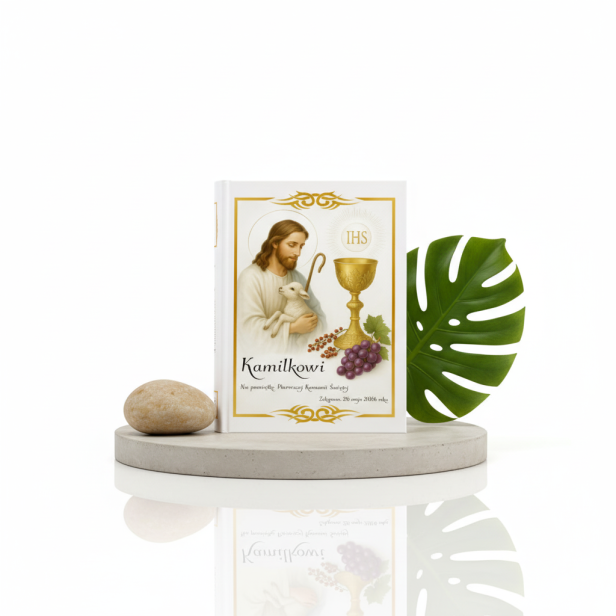 Pismo Święte Starego i Nowego Testamentu – Biblia Rodzinna z nadrukiem IHS Komunia lub Dobry Pasterz