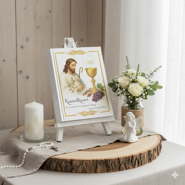 Pismo Święte Starego i Nowego Testamentu – Biblia Rodzinna z nadrukiem IHS Komunia lub Dobry Pasterz