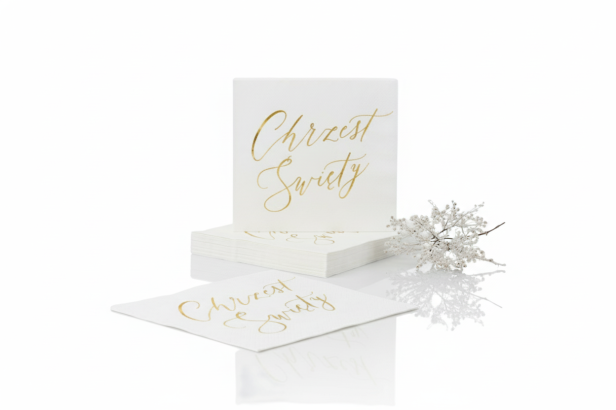 Serwetki ekologiczne „Chrzest Święty” – złote, 33×33 cm, 20 szt. | Dekor stołu