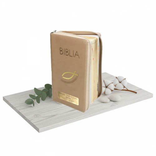 Biblia z grawerem – Pismo Święte ST i NT, oprawa Flexy na suwak, złocone brzegi