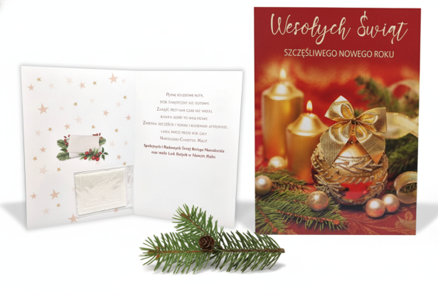 wzór 4 -Karnet z życzeniami i opłatkiem Wigilijnym - laurka z motywem świątecznym