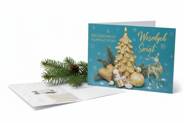 wzór 1 -Karnet z życzeniami i opłatkiem Wigilijnym - laurka z motywem świątecznym