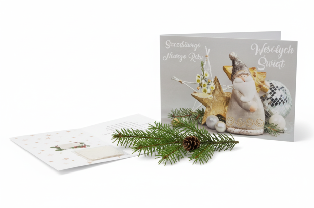 wzór 2 - Karnet z życzeniami i opłatkiem Wigilijnym - laurka z motywem świątecznym