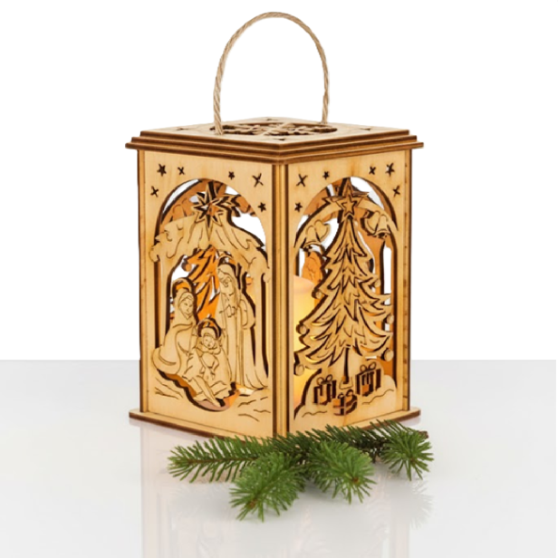 Lampion roratni drewniany LED z uchwytem – OPALANY – Światło Modlitwy i Wiary