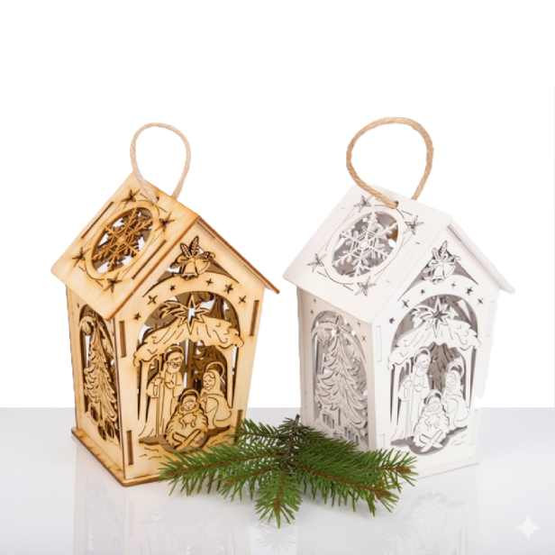 Lampion Roratni Drewniany LED z Uchwytem – EKO Symbol Adwentu [kolorystyka do wyboru]