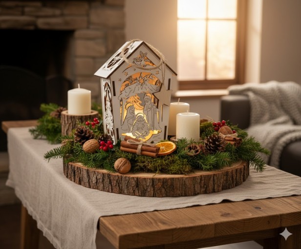 BIAŁY - Lampion Roratni Drewniany LED z Uchwytem – EKO Symbol Adwentu [kolorystyka do wyboru]