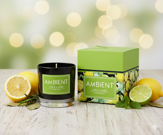 Świeca zapachowa AMBIENT Citrus & Herbs – cytrusowa świeżość i aromat ziół w eleganckim wydaniu