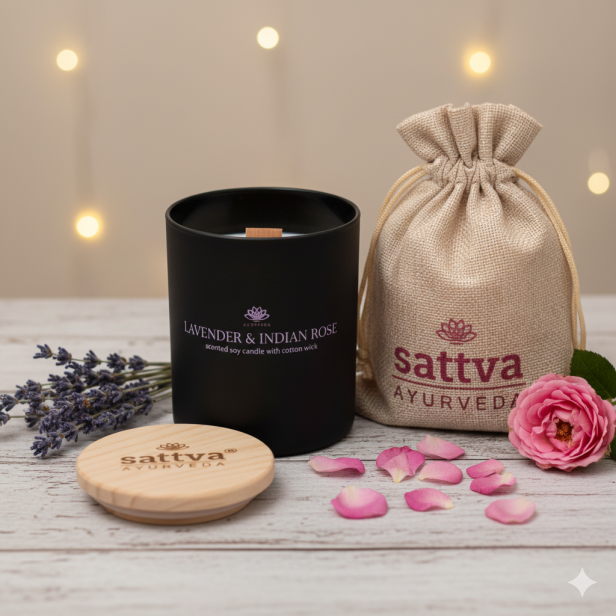 Sojowa świeca zapachowa w szkle LAVENDER & INDIAN ROSE – relaksująca harmonia lawendy i róży damasceńskiej