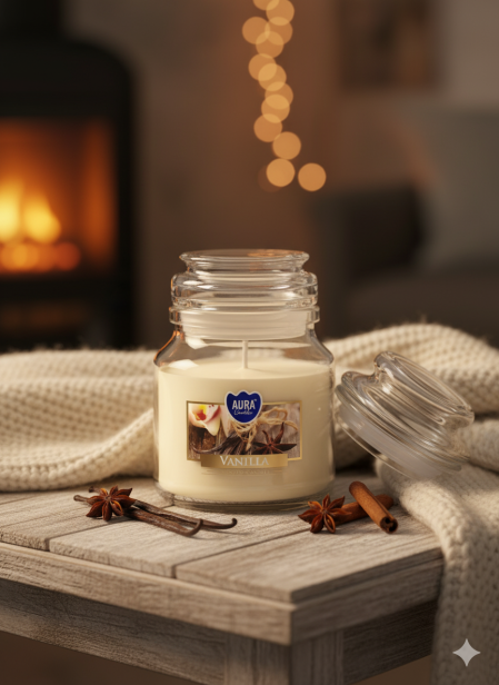Świeca zapachowa w szkle z wieczkiem WANILIA – ciepło i słodycz w eleganckiej oprawie